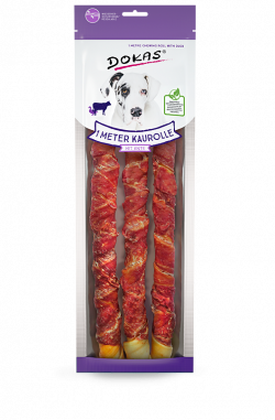 Dokas Hunde Snack 1 m Kaurolle aus Rinderhaut mit Ente 8 x 315g