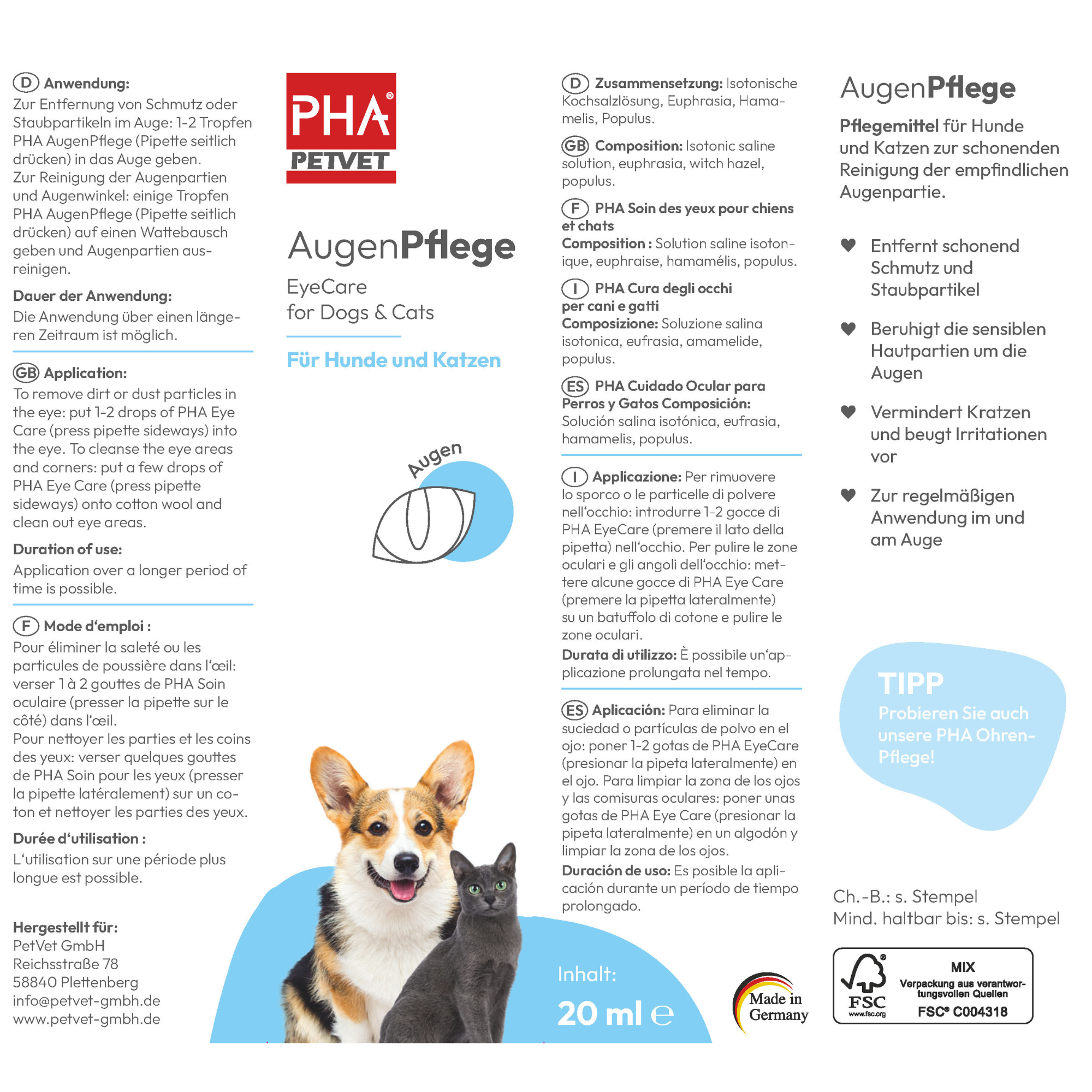 PHA AugenPflege für Hunde u. Katzen 20 ml