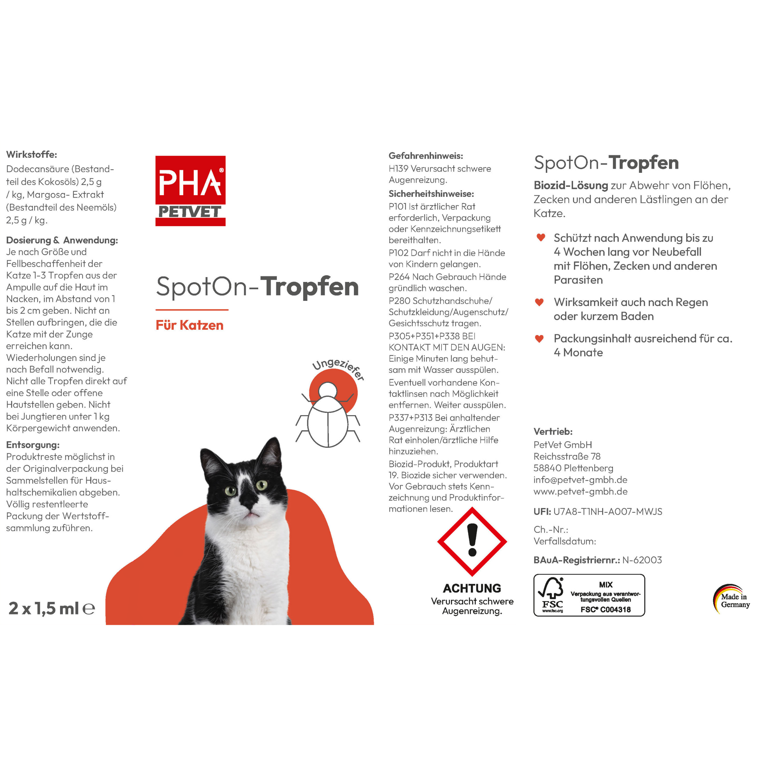 PHA Spot-onTropfen für Katzen 2 x 1,5 ml