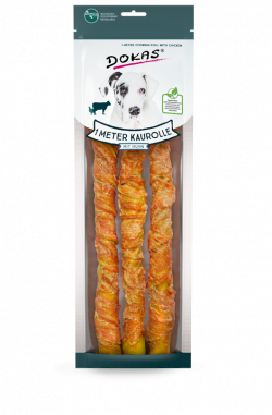 Dokas Hunde Snack 1 m Kaurolle aus Rinderhaut mit Huhn 8 x 315g