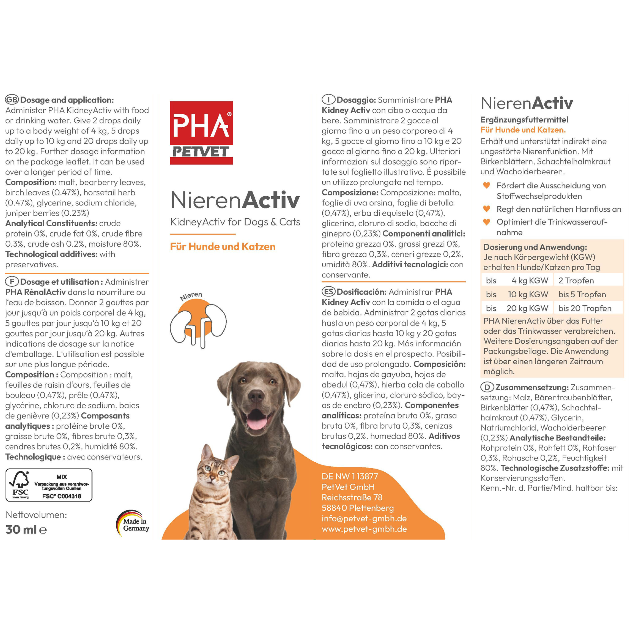 PHA NierenActiv für Hunde und Katzen 30 ml