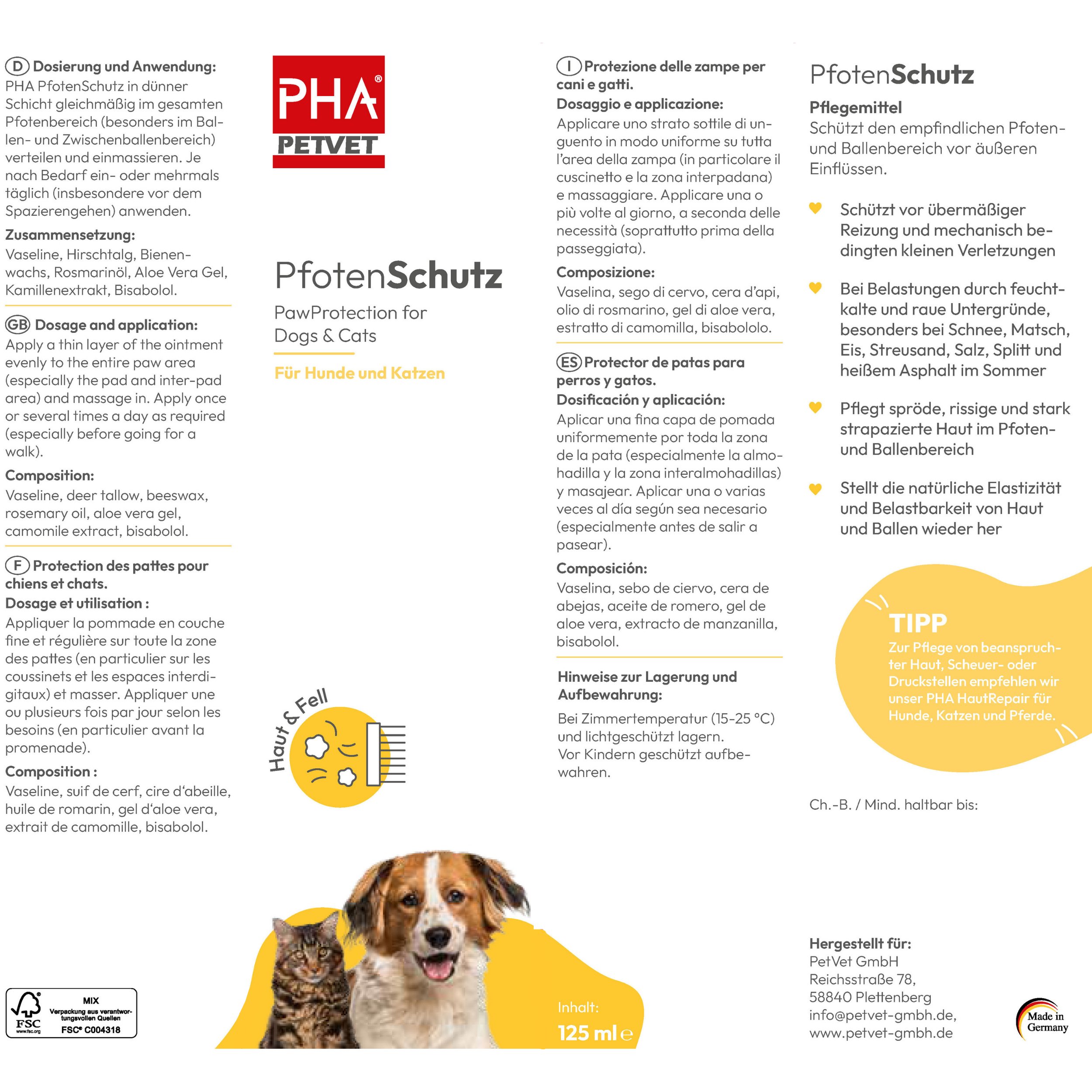 PHA PfotenSchutz für Hunde u. Katzen 125 ml