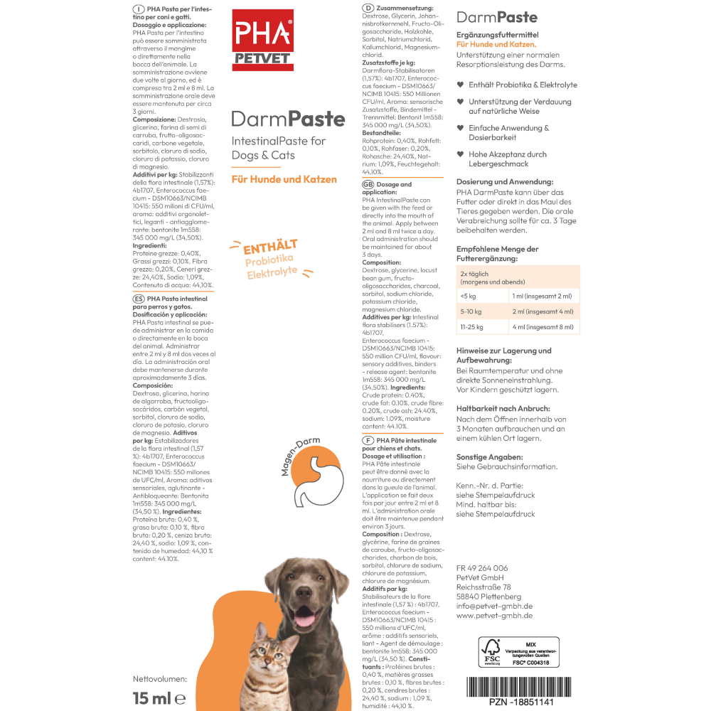 PHA DarmPaste für Hunde und Katzen 15 ml