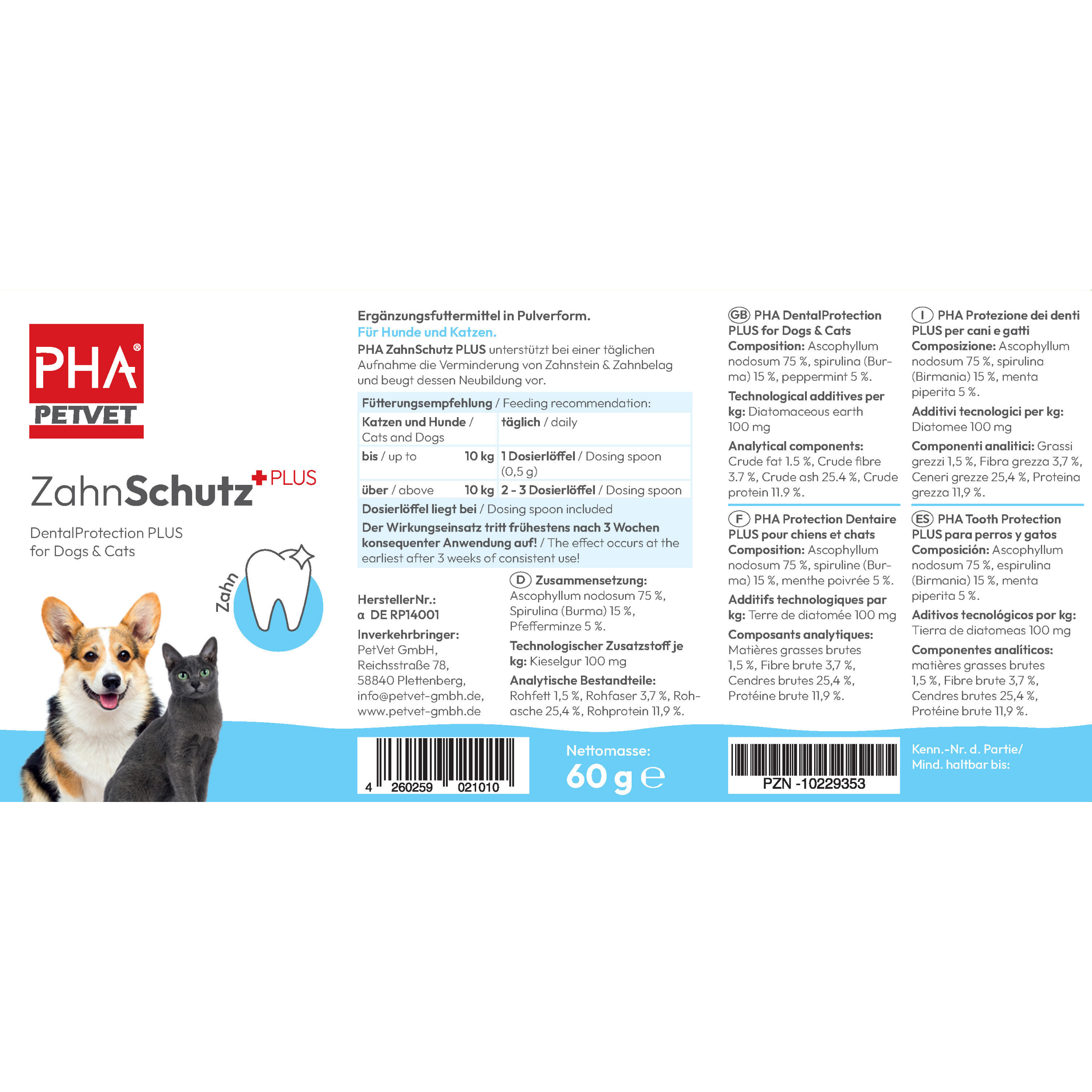 PHA ZahnSchutz PLUS für Hunde und Katzen 60g