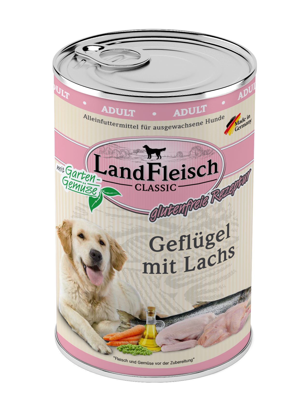 LandFleisch Dog Classic Geflügel mit Lachs und Gartengemüse 400g